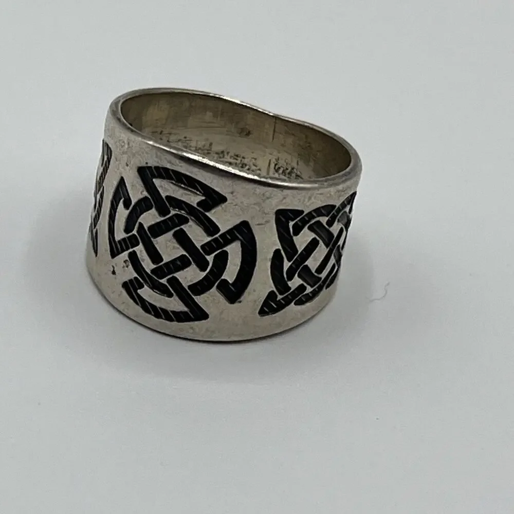 STERLING SILVER Oxidized CELTIC KNOT BAND RING Men’s SIZE 11.5 925 Vintage Rare